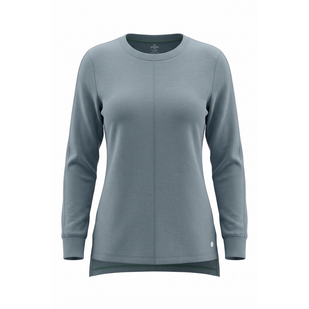 Apana Womens Sage Blue Crew Neck Fleece Sweatshirt High Low Hem Side Slit M